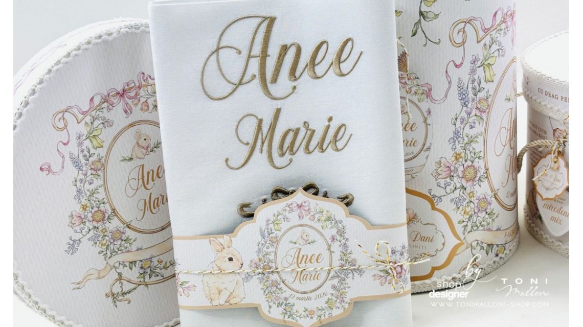 Trusou Botez Fetiță Belle Époque Floral Garden cu Iepuraș Trusou Personalizat Toni Malloni 15